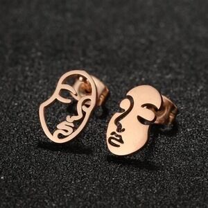 Abstract Face Stainless Steel Earrings Minimalist Stud Earrings‎ Rose Gold